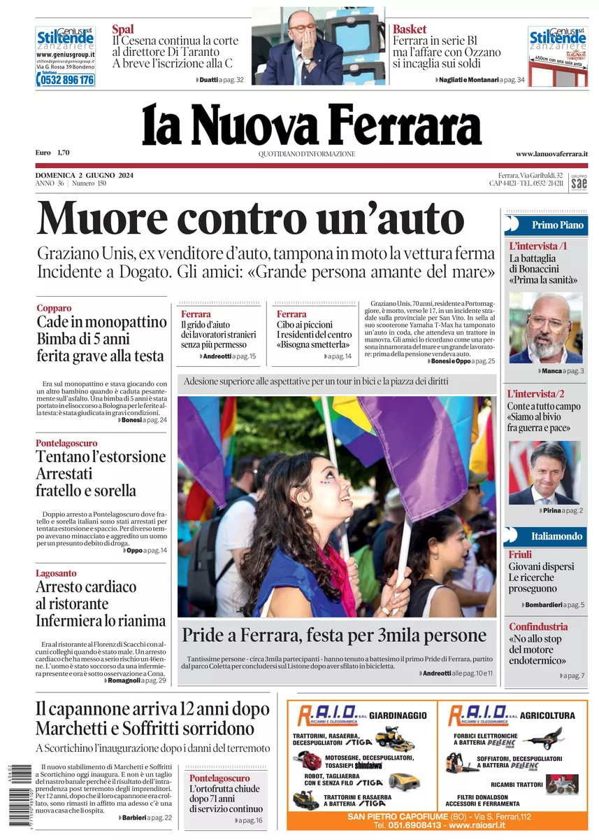 Prima-pagina-nuova ferrara-oggi-edizione-del-2024-06-02